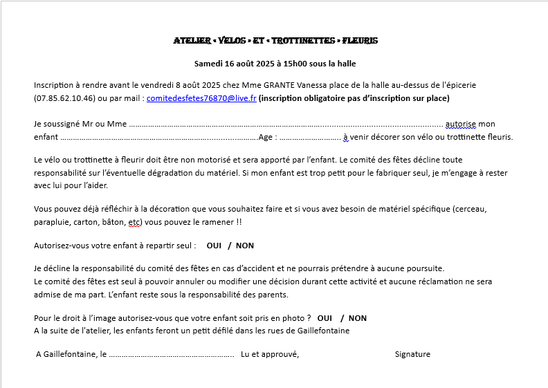 Autorisation atelier fleuris